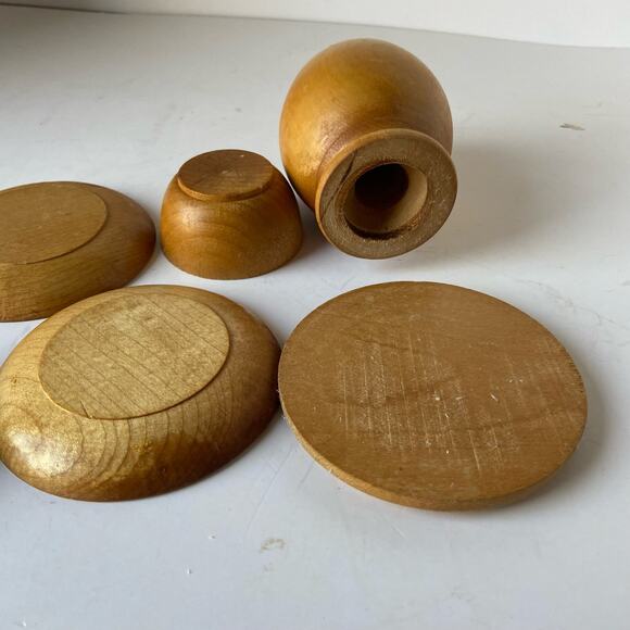 Vintage Wooden Pine Cone Pinecone Carved Serving 7 Pieces Vermont - Picture 7 of 10